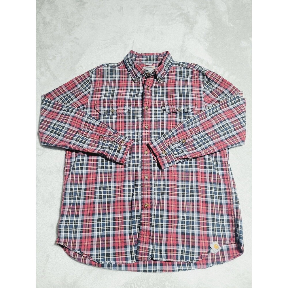 Carhartt Shirt Mens Large Red Plaid Long Sleeve Flannel Button Up Relaxed Fit